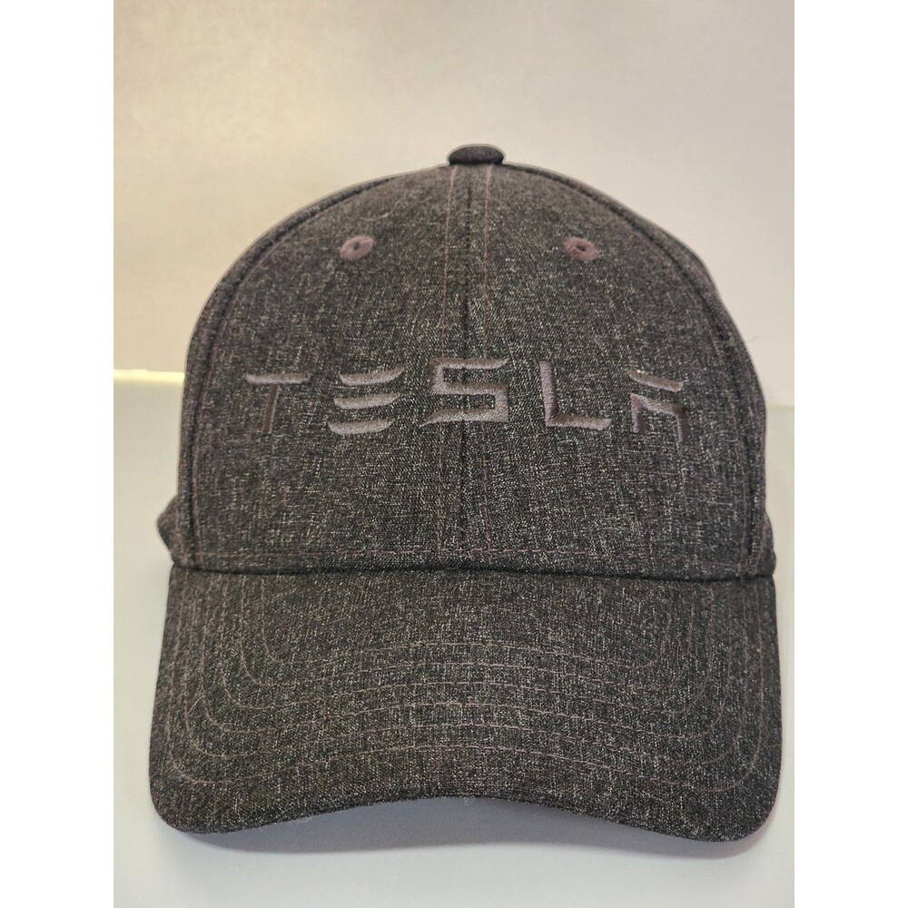 TESLA Spell Out Adjustable Hat Heathered Gray Fast Dry NEW